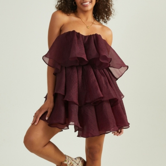 Altar'd State Dresses & Skirts - NWT Altar'd State Maroon Strapless Layered Mini Party Dress